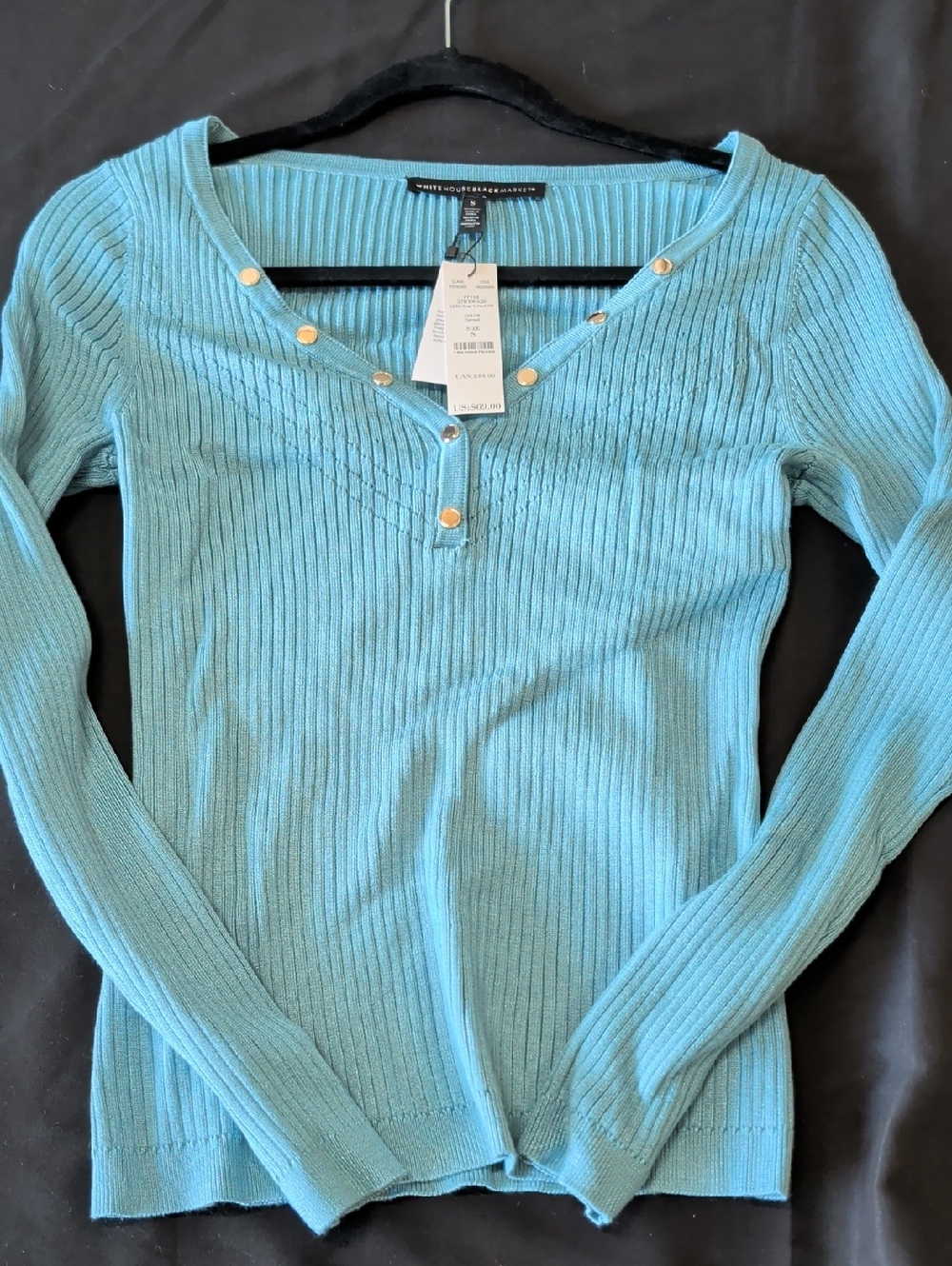 White House Black Market Aqua Ribbed Long-Sleeve Top